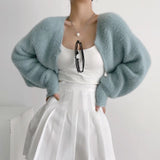 Women Sweater Knitwear Sexy Short Navel Knitted Top High Waist Loose Plush Cardigan Coat