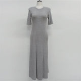 Women Dresses round Neck Short Sleeve Slim Fit Long Dress Casual Dress