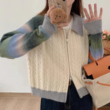 Women Knitwear Fall and Winter Lapels Zipper Sweaters Cardigan