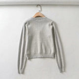 Women Sweater Knitwear Vintage Diamond Plaid Stitching V-neck Knitted Cardigan