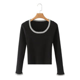 Women Sweater Knitwear Sexy Knitted Bottoming Shirt Women's Autumn and Winter Square Collar Contrast Color Slim Fit Top