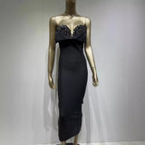 Women Dresses Bandage Dress Black Paillette Strapless Long Type Party Dress (Ont0408)