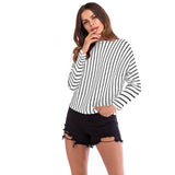 Women Knitted Sweater Casual Top Autumn Crew Neck Long Sleeve Color Matching Sweater