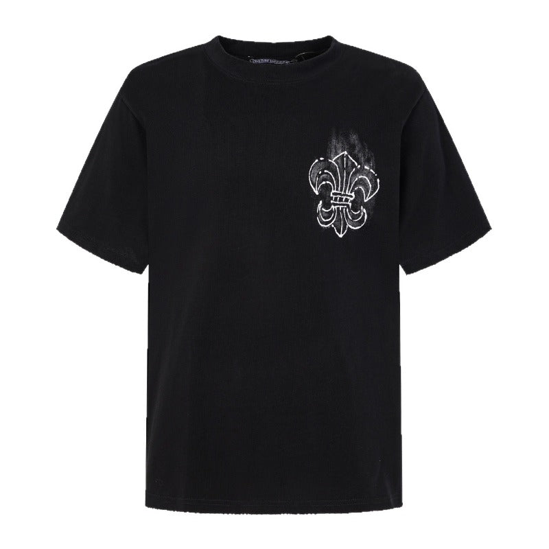 Ch hip-hop t shirts ch cross sanskrit horseshoe printing distressed hand-painted t-shirt short sleeve loosecasual american heavy weight