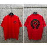 Ch hip-hop t shirts american ch short-sleeved horseshoe sanskrit logo leather embroidery loosecasual high street couple
