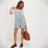 Women's pants: cross-border summer amazon fashion pocket suspender adjustable tie-up loose denim jumpsuit