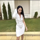 Women Dresses Sexy Bandage Dress Long Sleeve Suit Collar Party Dress (Ont0408)