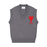 Ami style gridsv neckknittingvest couple women's autumheart jacquard sleeveless sweater vestoutweareasiest for matchtops