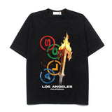 Hip-hop t-shirts american golden torch printing loose short sleeve t-shirt couple ins high street summer tops trendy