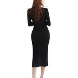 Women Maxi Dress Autumn and Winter Cardigan Long Knitted Dress