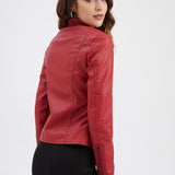 Red Leather Jacket Spring and Autumn Coat Women's Motorcycle Clothing Stand Collar Leather Jacket