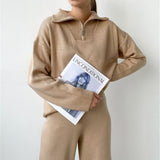 Ladies Leisure Knitwear Polo Collar Sweater Suit Casual Knitted Two-Piece