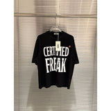 Grailz american retro distressed short-sleeved certifiedfreak printing loose round neck t-shirt high street