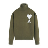 Ami high collar knitting shirt fall and winterlong sleevesloose big heart jacquardtopspulloversweaterwool couple
