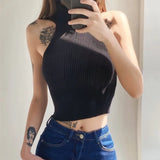 Women Sweater Knitwear Retro Turtleneck Knitted Vest Autumn Top