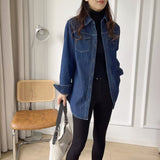 Women Jacket Autumn Winter Retro Denim Shirt Women Loose and Warm Coat