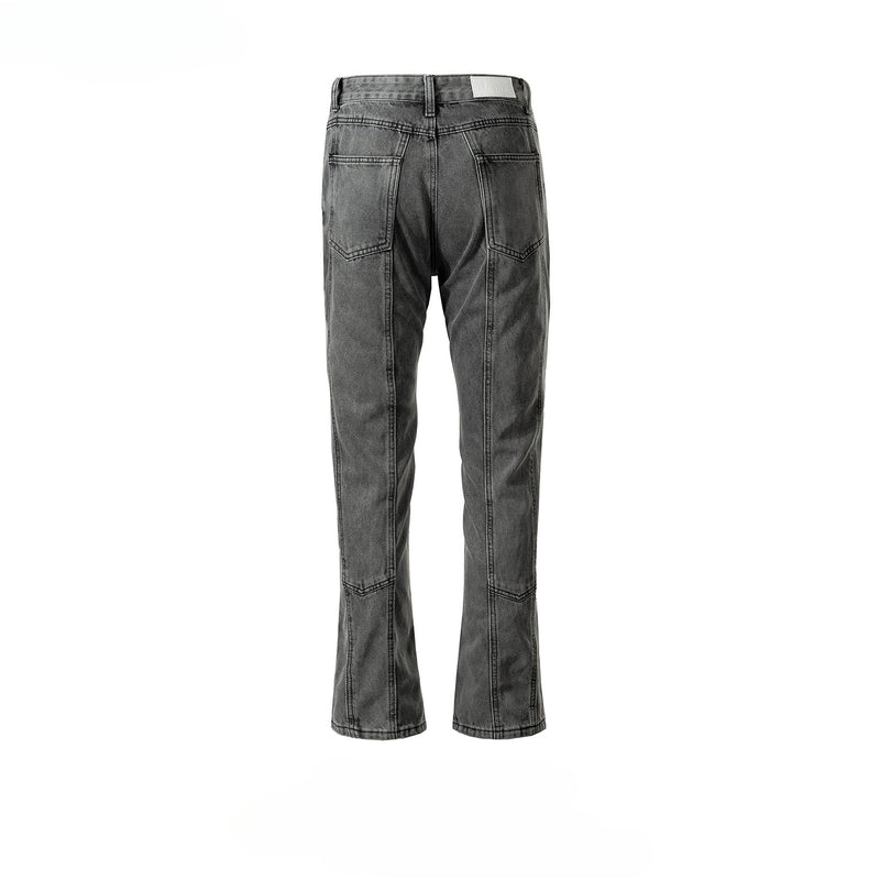 MIJKO Men Vintage Pants MIJKO Splicing Wide-footed Trousers Washed Old Jeans
