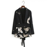 Women Suits Crane Print Blazer Culottes Wide Leg Pants Suit