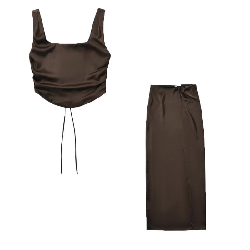 Women Tops Summer Vest High Waist Sheath Long Skirt Suit