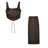 Women Tops Summer Vest High Waist Sheath Long Skirt Suit