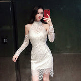 Women Maxi Dress Fall Sexy Strapless Long Sleeve Slim Fit Dress