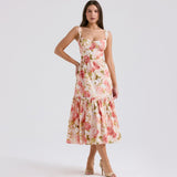 Women Dresses Summer Floral Slip Dress Slim Fit Backless Long Dress (Lbk0409)