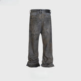 MIJKO Men Vintage Pants MIJKO micro-wide-footed trousers washed old jeans