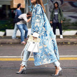 Women Trench Coat Color Stitching Turnover Neck Digital Printing Reversible Woolen Coat