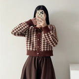 Women Sweater Knitwear Autumn and Winter Classic Style Houndstooth Imitated Mink Knitted Cardigan Short Sweater Coat