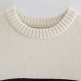 Women Sweater Knitwear Spring and Autumn Striped Long Sleeve round Neck Pullover Sweater for Women Split Sweater