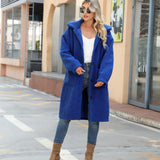 Women Trench Coat Fall and Winter Lapels Long Sleeve Pocket Solid Color Single-Breasted Extended Coat