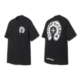 Ch hip-hop t shirts high version ch short sleeve casual horseshoe sanskrit logo printingloosecasual high street