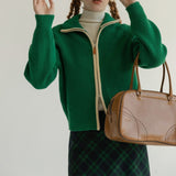 Women Knitwear Autumn Winter Retro Lapel Zipper Sweater