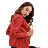 Red Leather Jacket Spring and Autumn Coat Women's Motorcycle Clothing Stand Collar Leather Jacket
