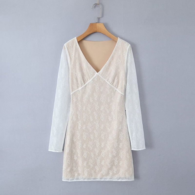 Women Dresses Summer V-neck Lace Dress Slim Fit Sexy Skirt (Xds0414)