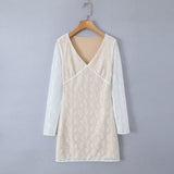 Women Dresses Summer V-neck Lace Dress Slim Fit Sexy Skirt (Xds0414)