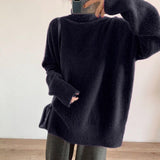Women Knitted Pullover Red Sweater Turtleneck Coat Loose Sweater