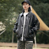 Unisex Shirts Autumn Monochrome Casual Leather Jacket