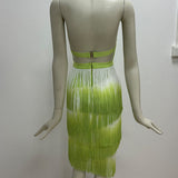 Women Evening Dress Bandage Fluorescent Green Dress Tassel Hip Skirt