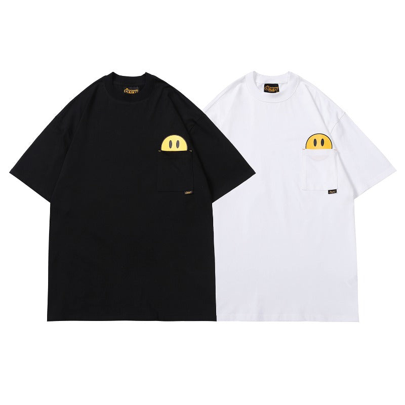 Drew house tshirt r collection d@ew pocket smiley face graphic crew neck pullover short sleeve wholesale single piece