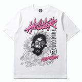 Hip-hop t-shirts: trendy american flame boy portrait print short-sleeve couple's fashion loose-fit tee