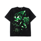 Hip-hop t-shirts: american high street style, short sleeve, cartoon print, washed and distressed, loose fit, crew neck, trendy apparel