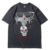 Hip-hop t-shirts: american streetwear kanye west yeezy inspired hip-hop skull print short sleeve youth trendy casual loose fit tee