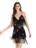 Women Evening Gown Sexy Tassel Embroidered Sequins Mini Short Dress