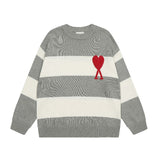 Ami araunrifstripessweaterlovefall and winter jacquard round neck knitting shirtloose woolen sweater couple