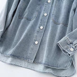 Women Jacket Spring and Autumn Leisure Snowflake Denim Shirt Jacket Coat