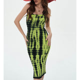 Women Dresses Summer Tie-Dye Vest Dress Backless Sexy Midi Skirt (Xds0414)