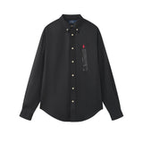 Vintage casual embroidered spur lapel shirt - pink cotton oxford long sleeve top - e-commerce wholesale supply