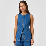 Women's pants: spring/summer amazon independent store fashion sleeveless cinched waist high-waisted loose denim shorts set (us/eu style)