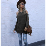 Women Knitted Sweater Fall Slim Fit Solid Color round Neck Knitted Bottoming Shirt off-the-Shoulder Sweater
